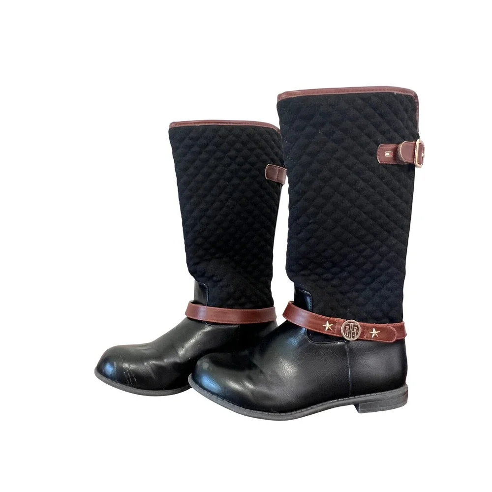 Tommy Hilfiger Girls Andrea Equine Riding‎ Boots Black Cognac Brown Size 3 PM-42